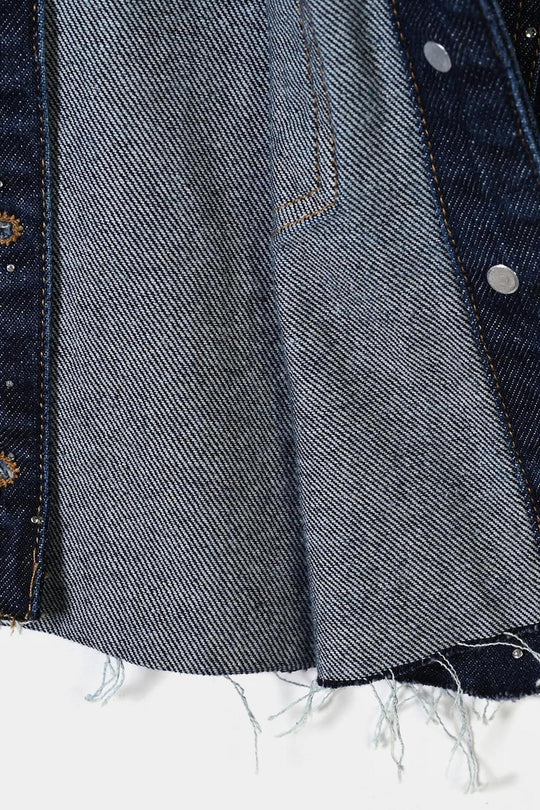 Girls Denim Rigid Woven Jacket Studs - Dark BLUE
