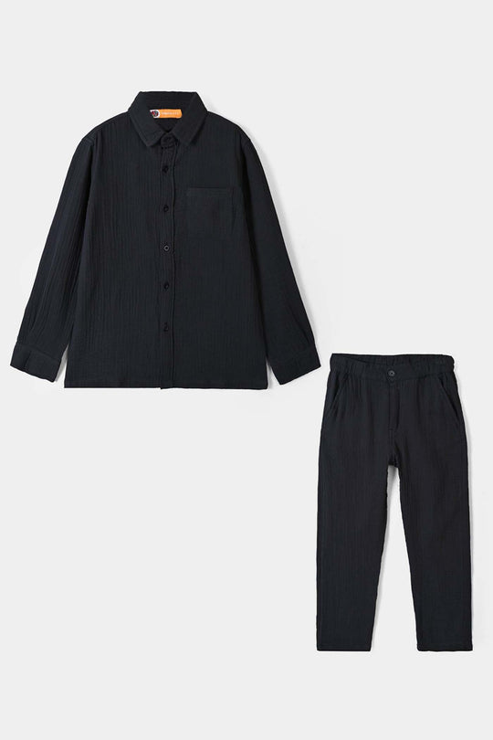 Boys Gauze Woven Suit Hello-CHARCOAL
