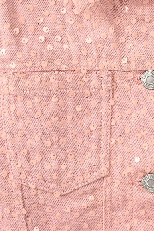 Girls Cotton Twill Woven Jacket Sequence Pink