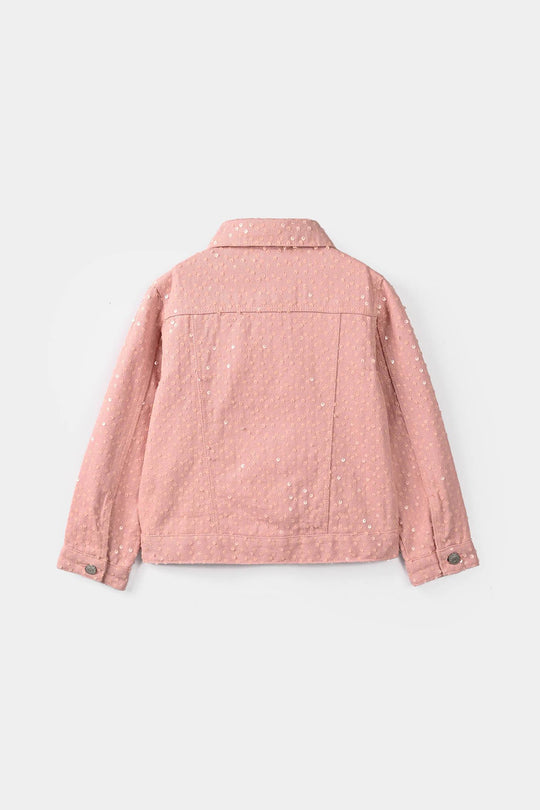 Girls Cotton Twill Woven Jacket Sequence Pink