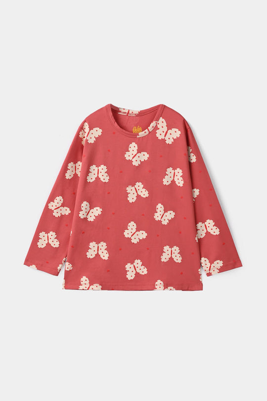 Girls Cotton Jersey Tee Butterfly Hearts-Pink