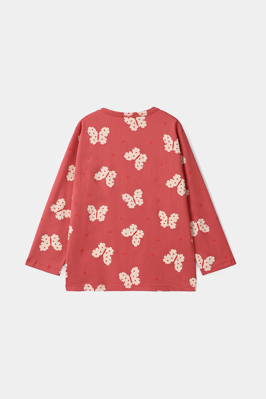 Girls Cotton Jersey Tee Butterfly Hearts-Pink