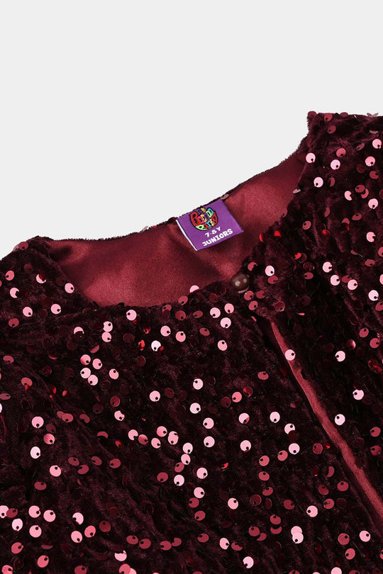 Girls Velvet Bolero Party (Maroon)