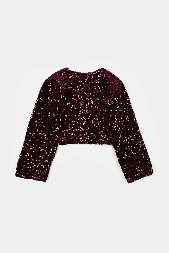 Girls Velvet Bolero Party (Maroon)