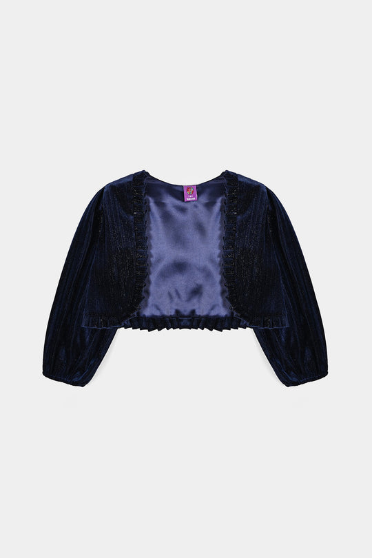 Girls Velvet Bolero Frill-Navy Blue
