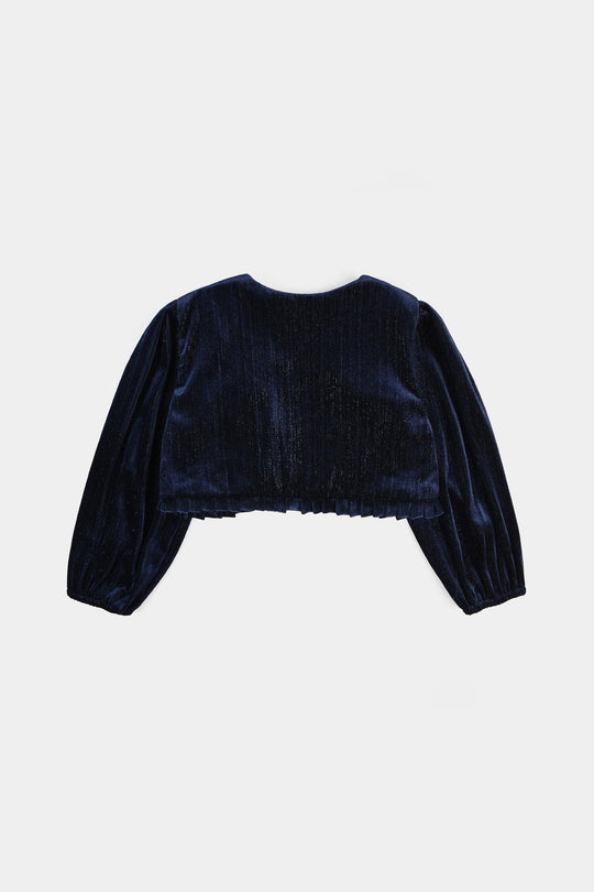Girls Velvet Bolero Frill-Navy Blue