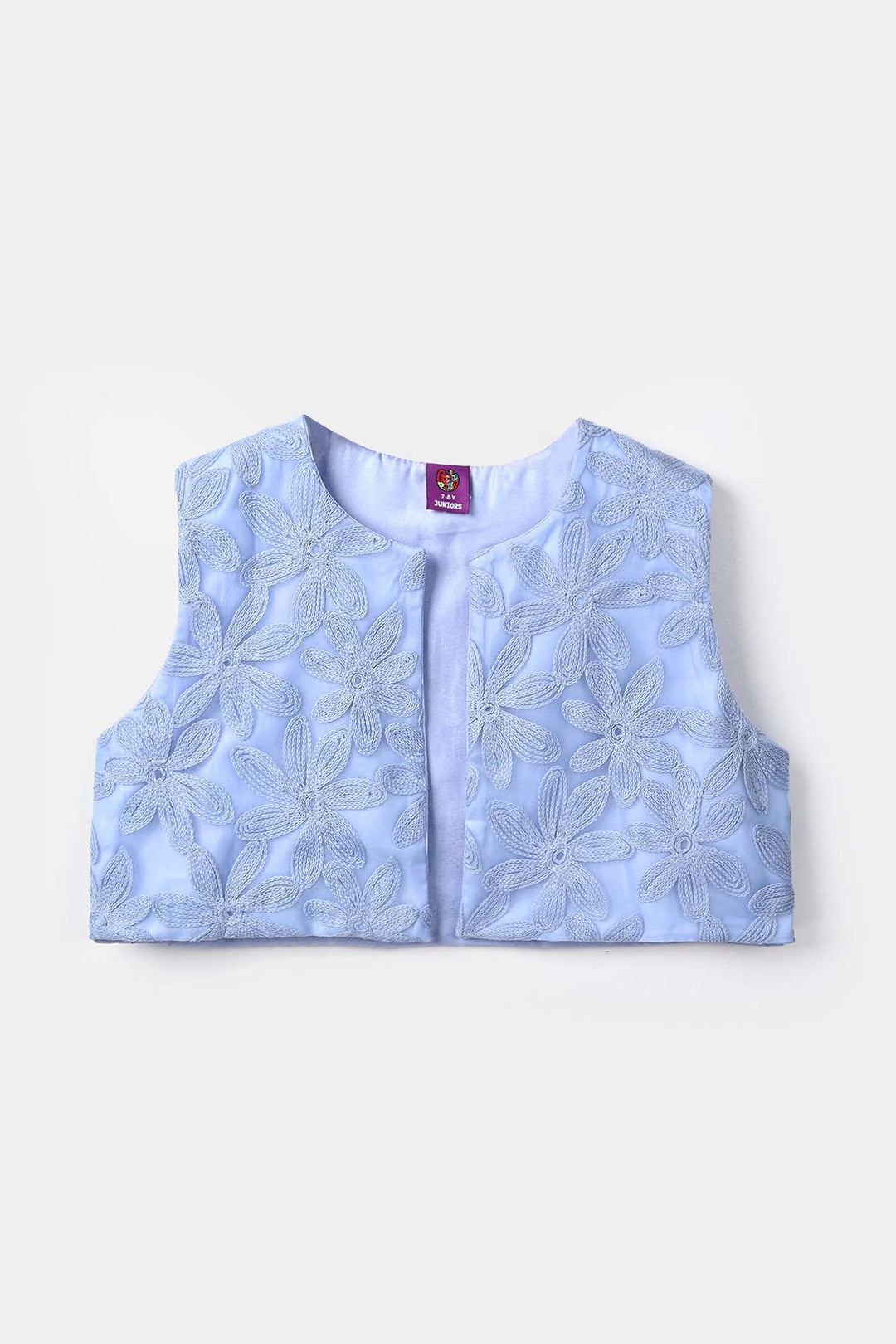 Girls Polyester Waist Coat Floral - Sky Blue