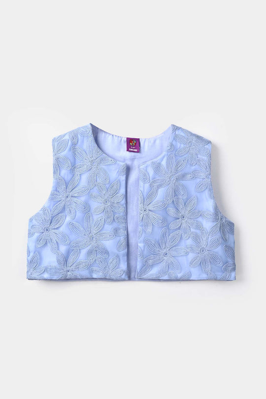 Girls Polyester Waist Coat Floral - Sky Blue