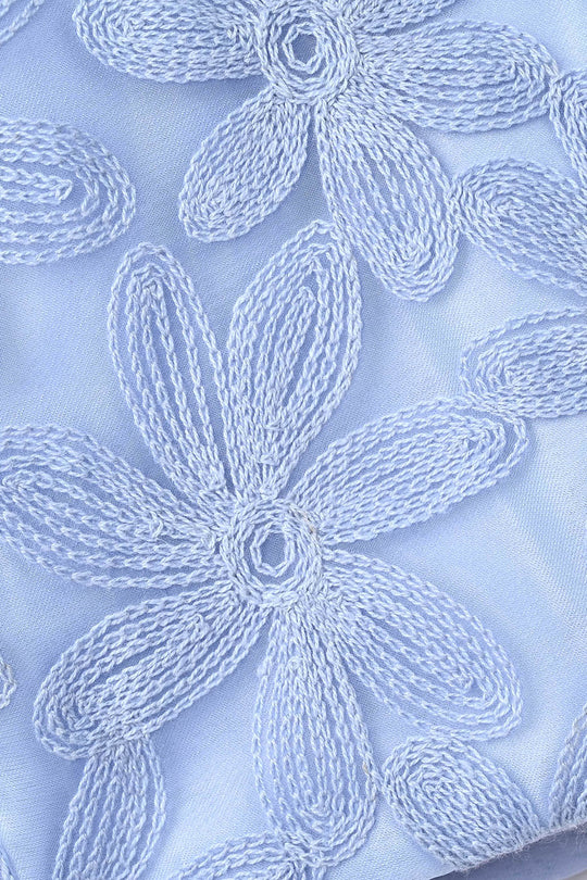 Girls Polyester Waist Coat Floral - Sky Blue