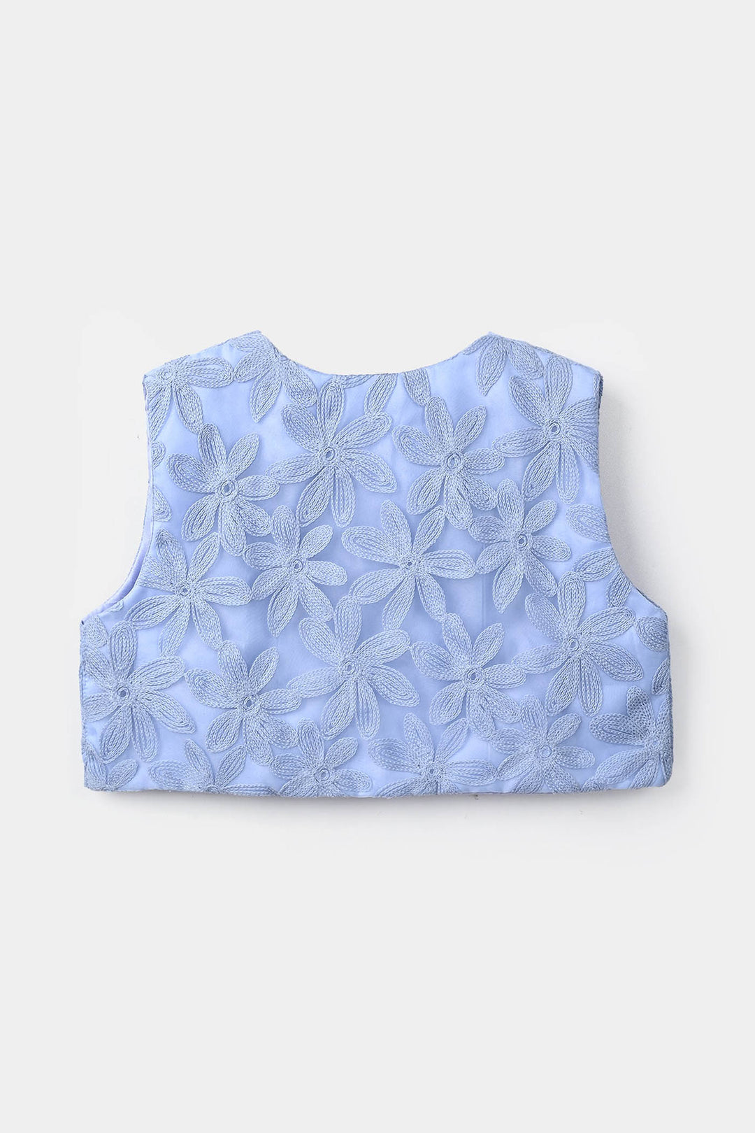 Girls Polyester Waist Coat Floral - Sky Blue