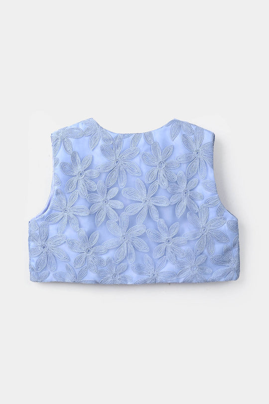 Girls Polyester Waist Coat Floral - Sky Blue