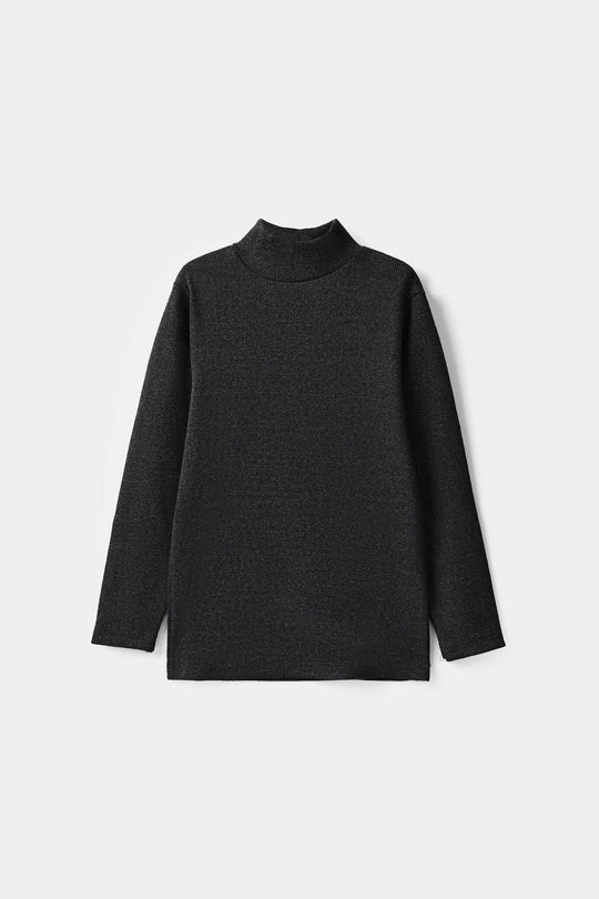Boys 2x1 Rib Turtle Neck Charcoal