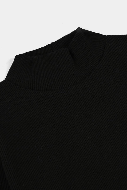 Boys 2x1 Rib Turtle Neck Black