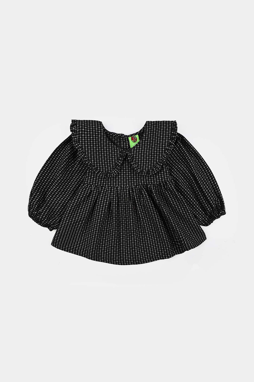 Infant Girls Poly Cotton Casual Top Checks-BLACK