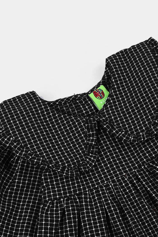 Infant Girls Poly Cotton Casual Top Checks-BLACK