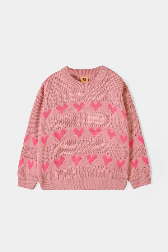 Girls Acrylic F/S  Sweater All Hearts-Pink