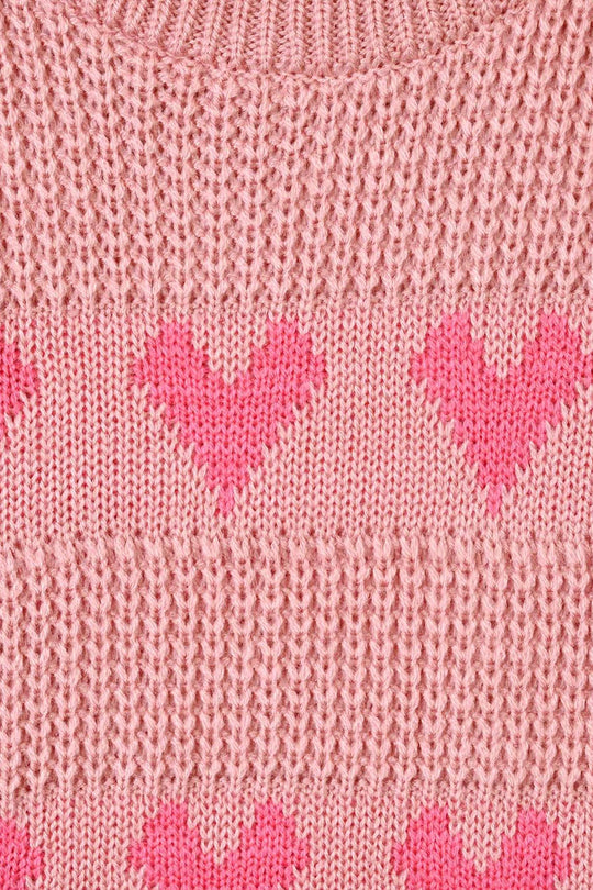 Girls Acrylic F/S  Sweater All Hearts-Pink
