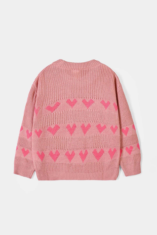 Girls Acrylic F/S  Sweater All Hearts-Pink