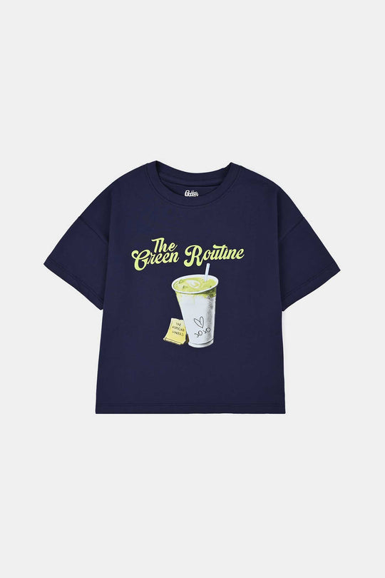 Girls Lycra T-Shirt Green Routine - BLUE