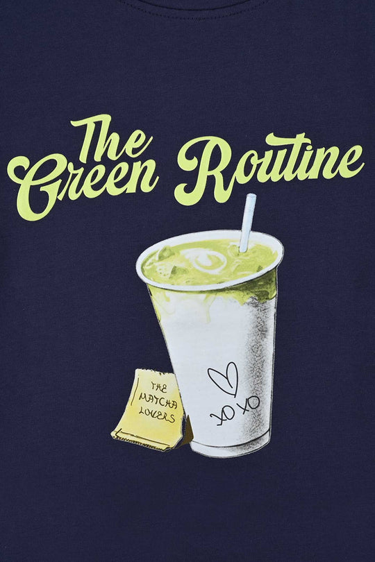Girls Lycra T-Shirt Green Routine - BLUE