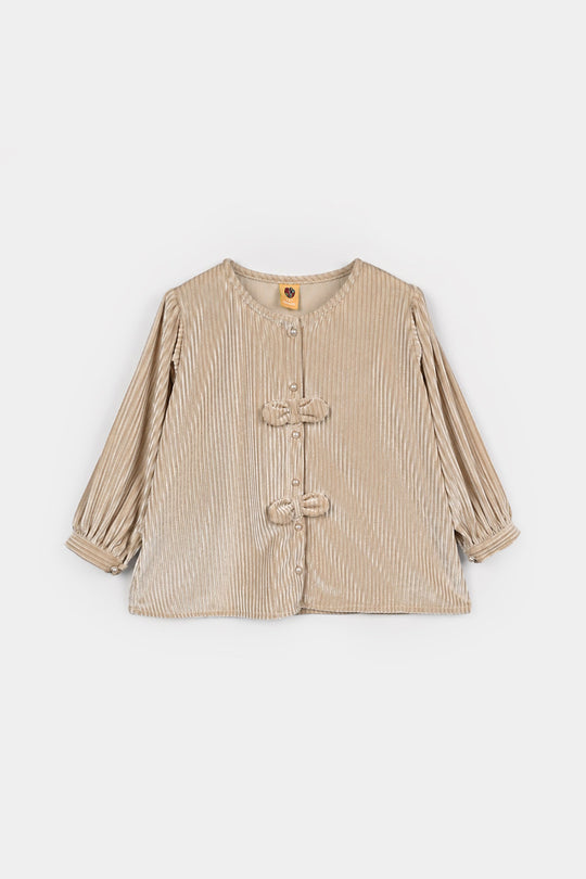 Girls Velvet Casual Top Stripers - BEIGE