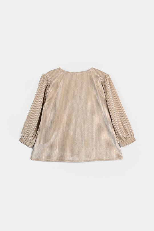 Girls Velvet Casual Top Stripers - BEIGE