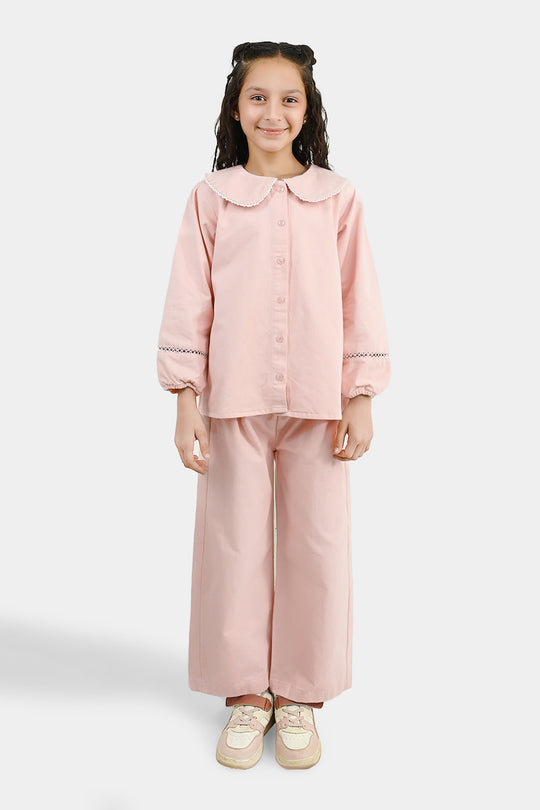 Girls Cotton Twill Co-Ord Set Chunky (Pink)