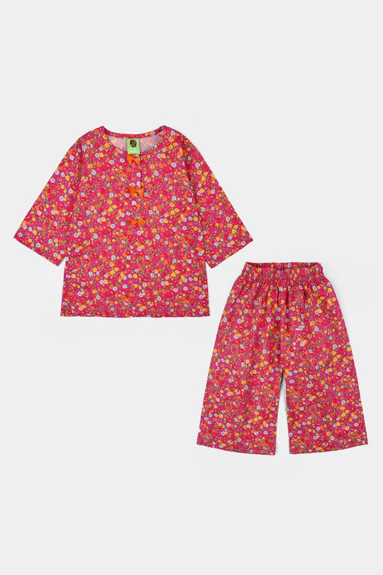 Infant Girls Cotton Printed 2Pcs Chintz-Pink