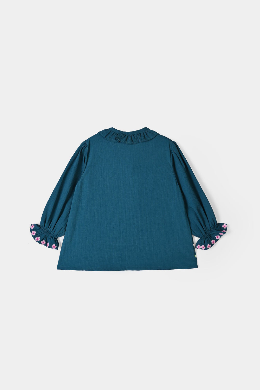 Girls Polyester Emb Top Cross Stitch- Teal