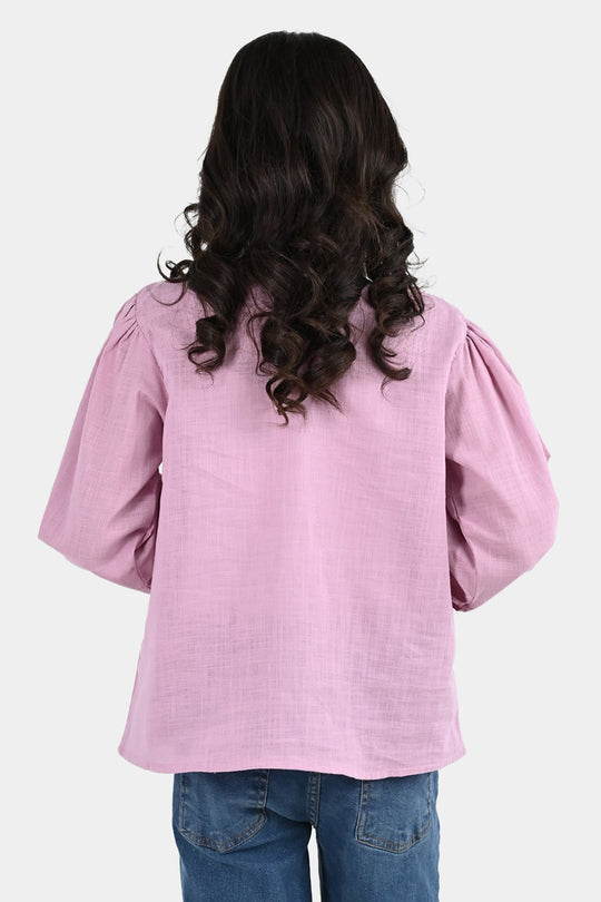 Girls Cotton EMB Top Cherry-Orchid
