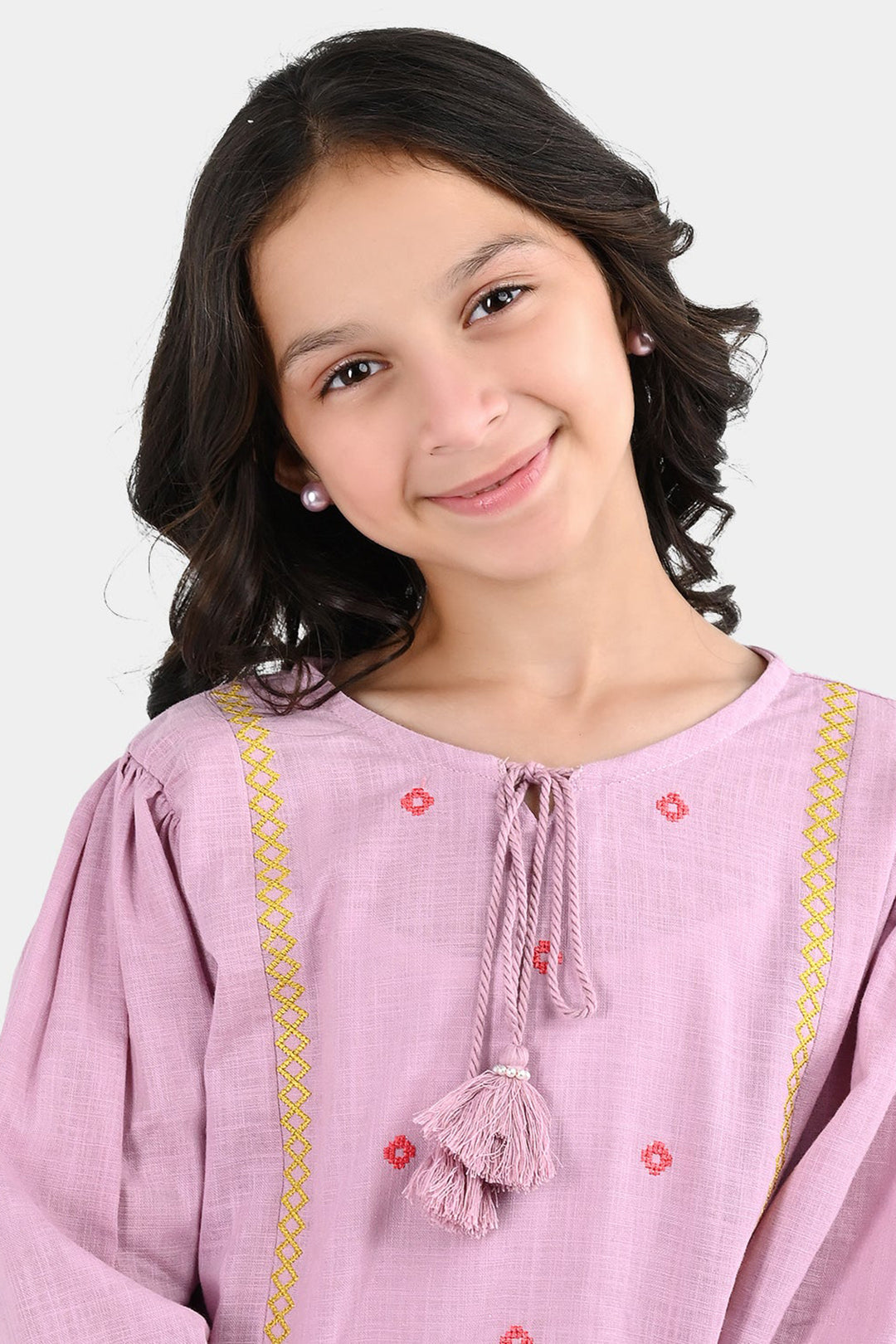 Girls Cotton EMB Top Cherry-Orchid