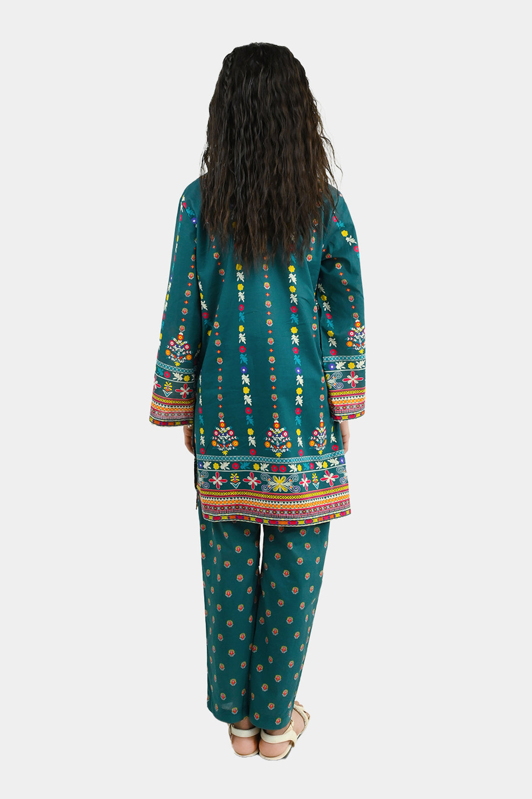 Girls Cotton Printed 2Pcs Batik-Teal