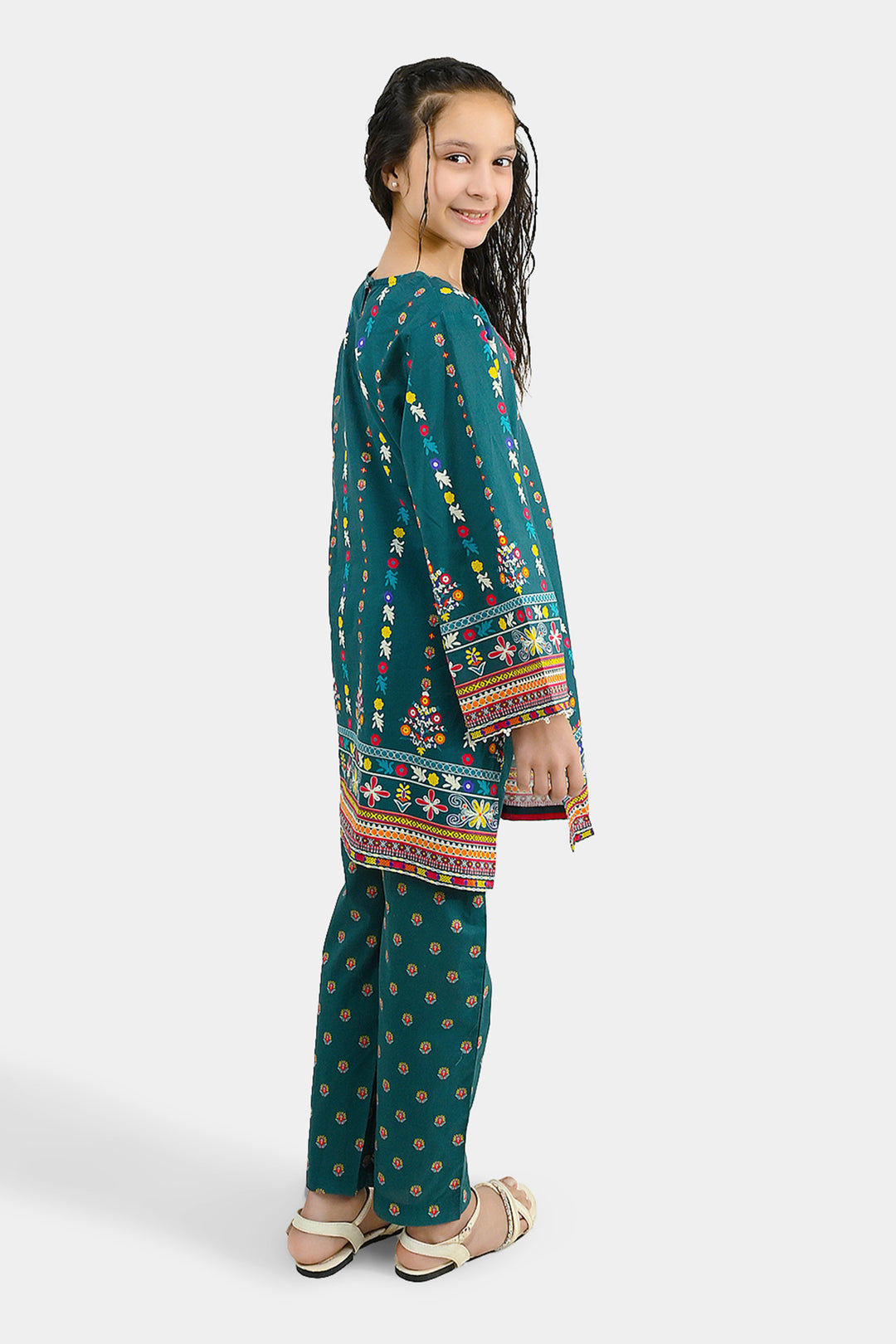 Girls Cotton Printed 2Pcs Batik-Teal