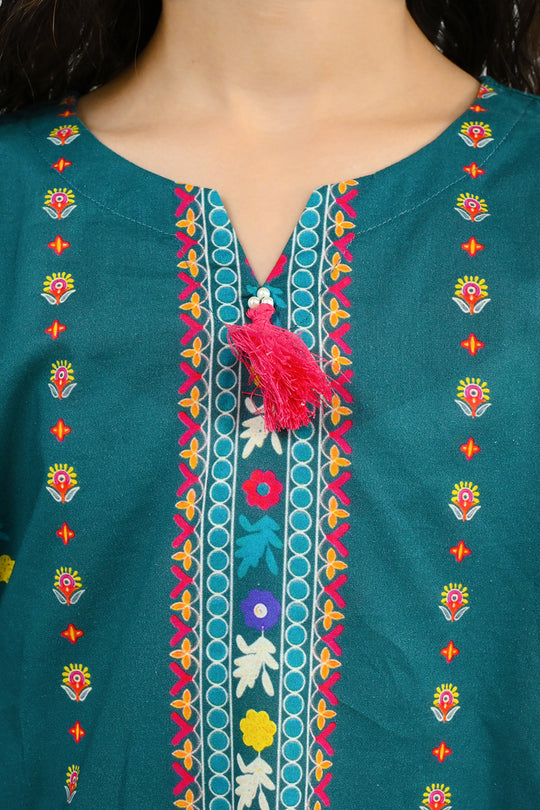 Girls Cotton Printed 2Pcs Batik-Teal