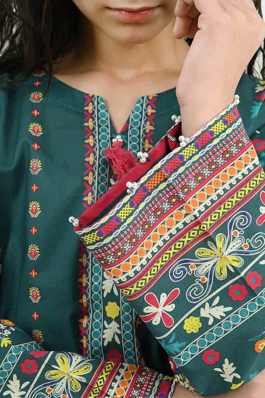 Girls Cotton Printed 2Pcs Batik-Teal