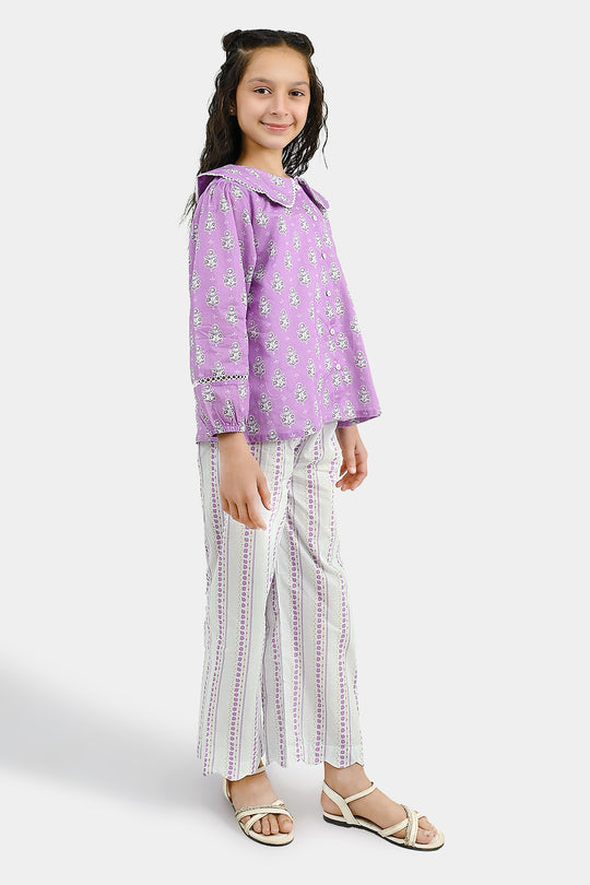 Girls Cotton Co-Ord Set Ruffles-Purple