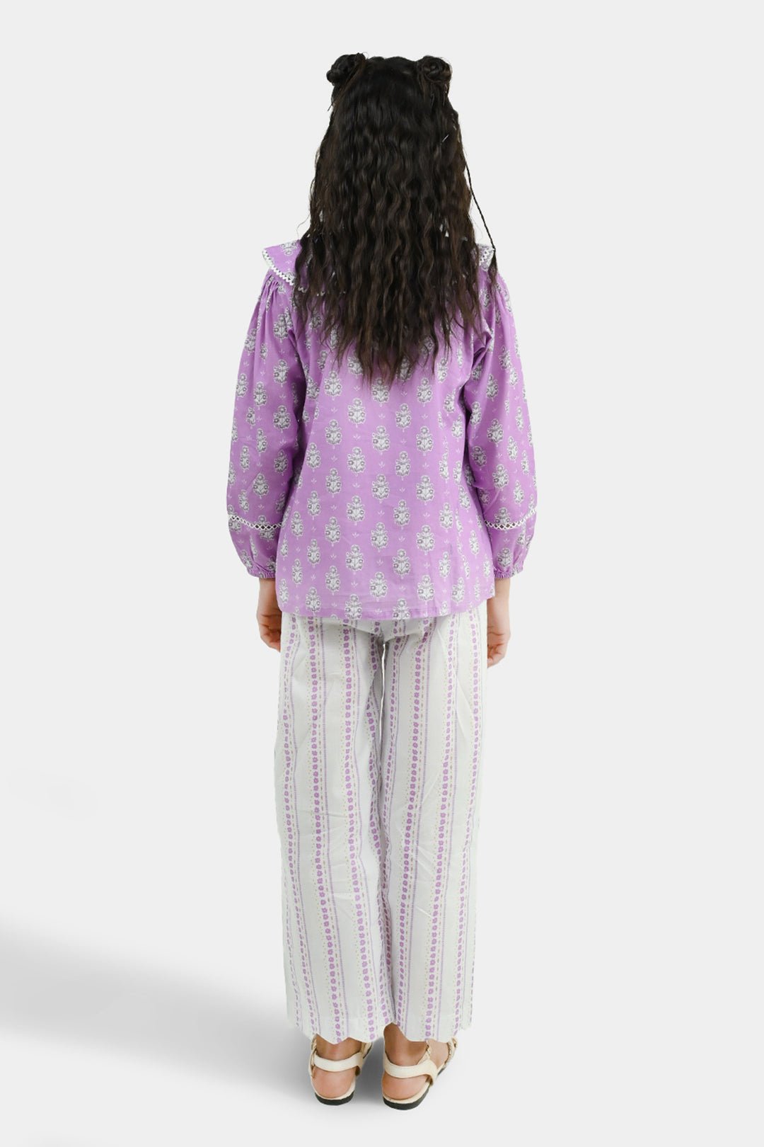 Girls Cotton Co-Ord Set Ruffles-Purple