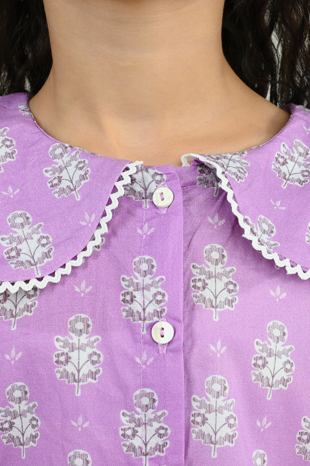 Girls Cotton Co-Ord Set Ruffles-Purple
