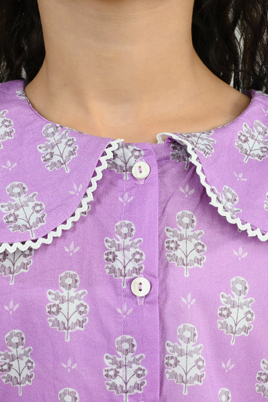 Girls Cotton Co-Ord Set Ruffles-Purple
