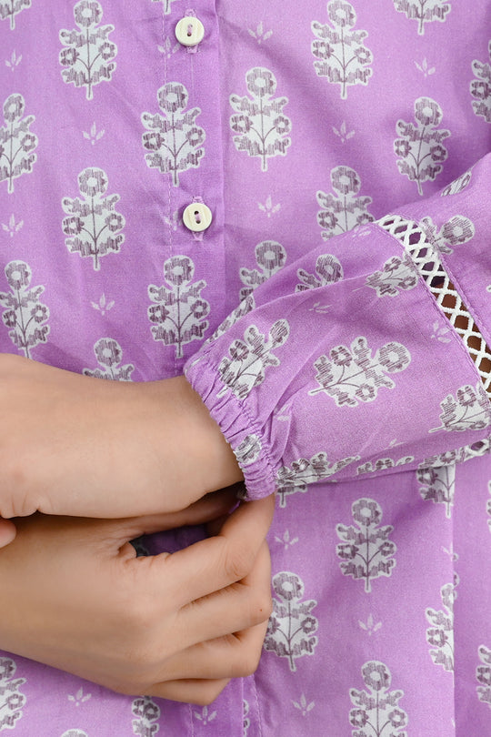 Girls Cotton Co-Ord Set Ruffles-Purple
