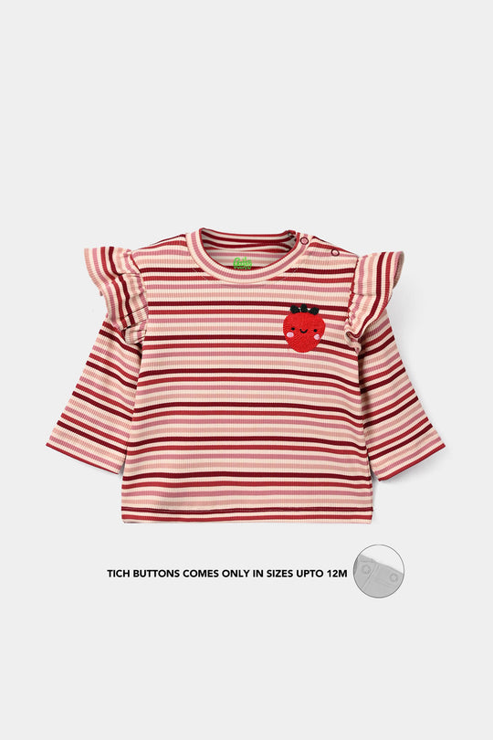 Infant Girls 2x1 Rib T-Shirt Strawberry - White