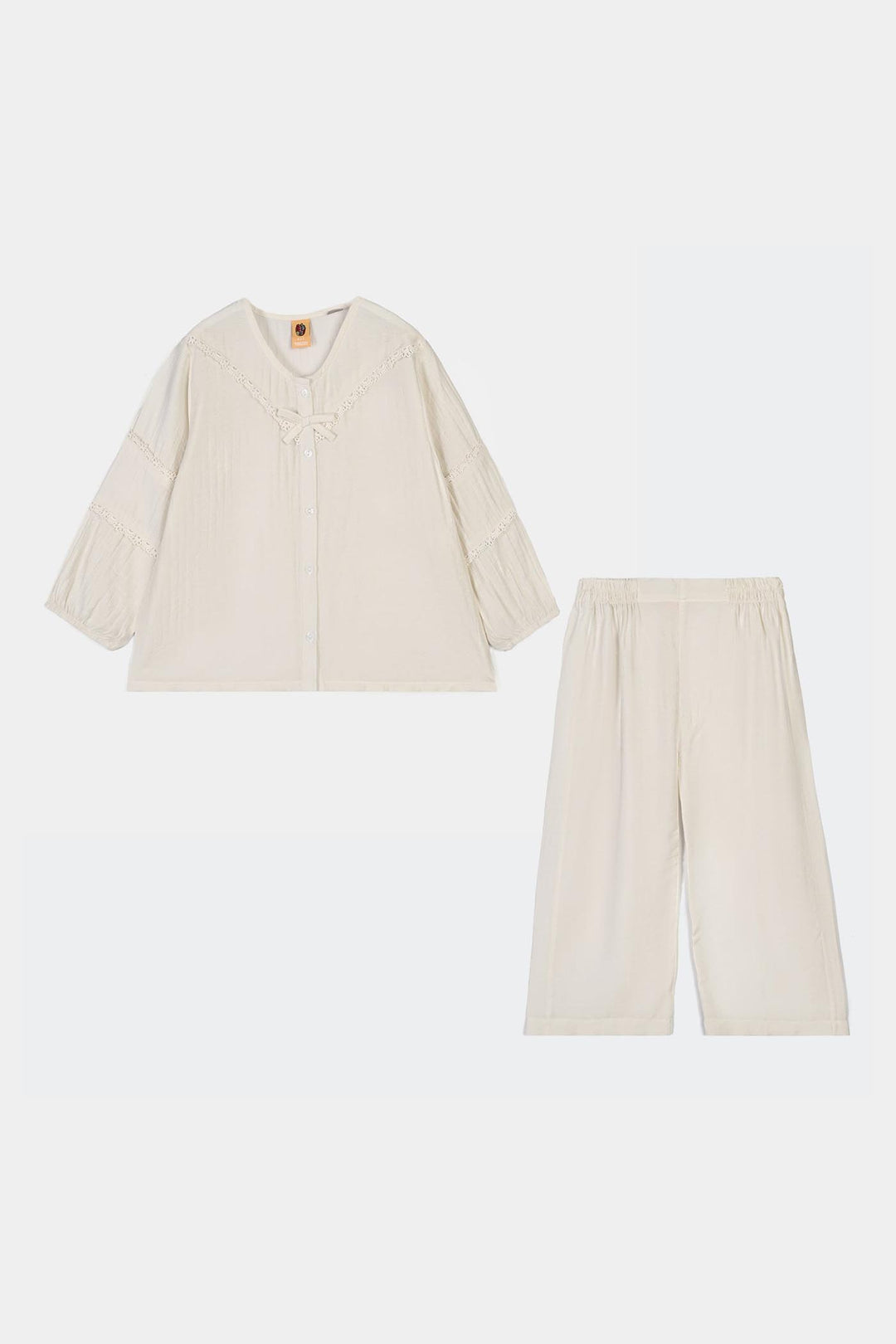Girls Seersucker Co-Ord Set Caramel-Off White