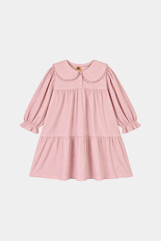 Girls poly Crinkle Frock Candy-Pink