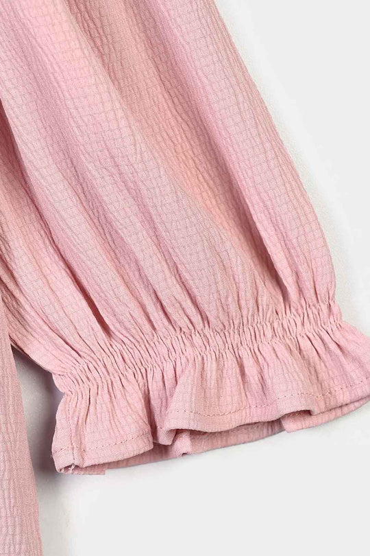 Girls poly Crinkle Frock Candy-Pink