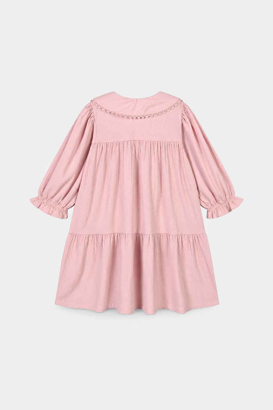 Girls poly Crinkle Frock Candy-Pink