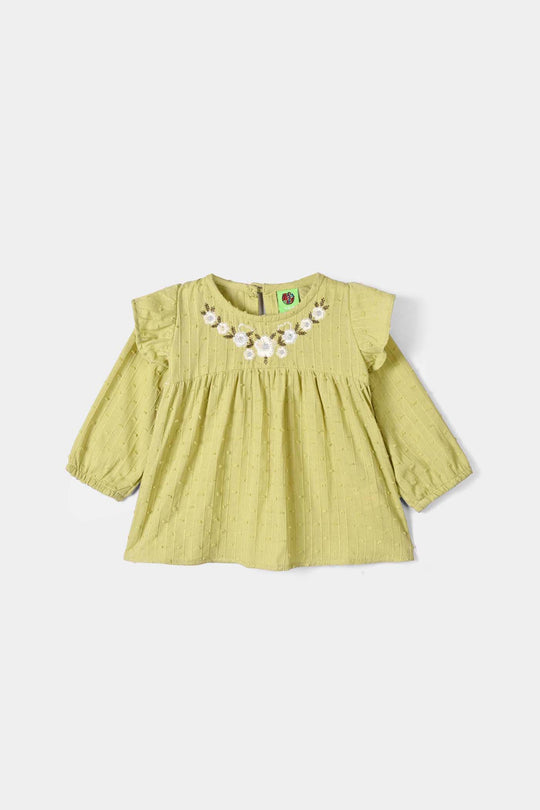 Infant Girls Cotton Emb Top Little Lark- Lime