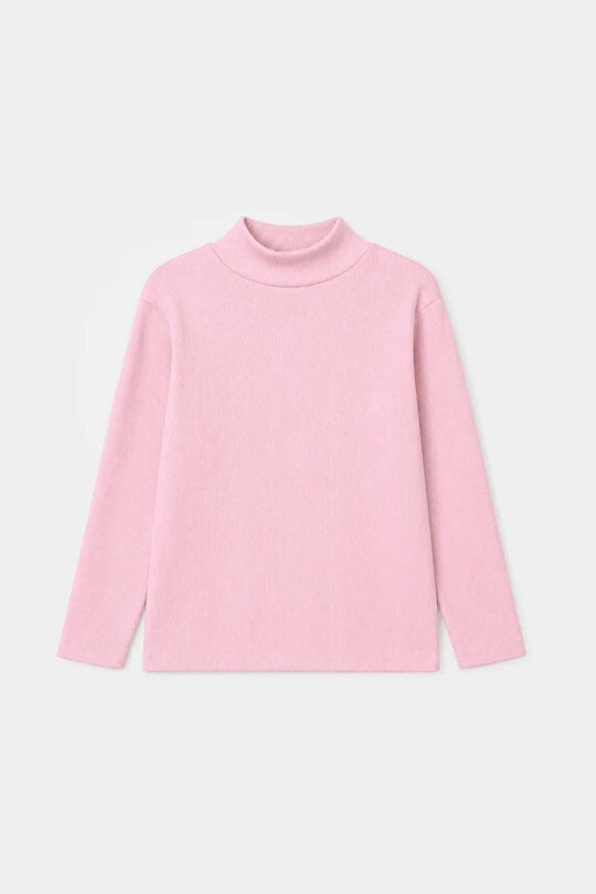 Girls 2x1 Rib Turtle Neck-Pink