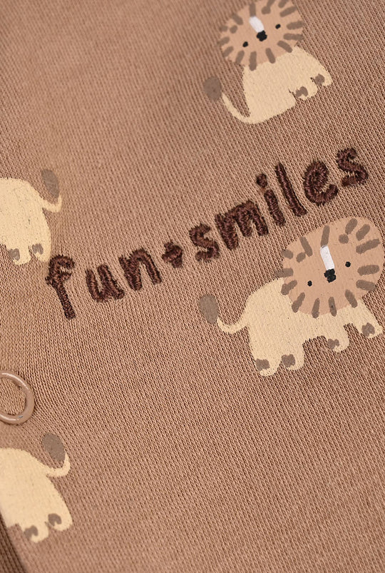 Infant Boys Cotton Interlock Romper Lion-BROWN