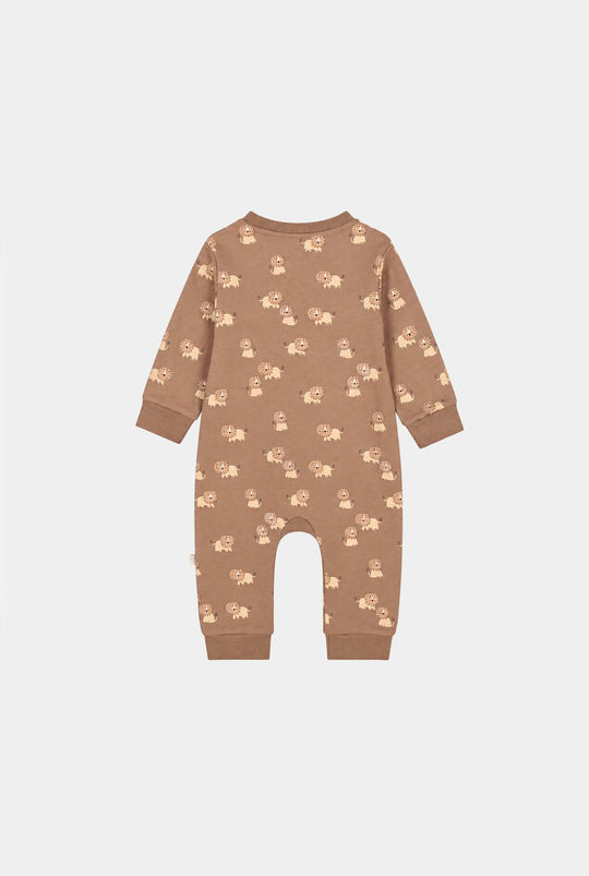 Infant Boys Cotton Interlock Romper Lion-BROWN