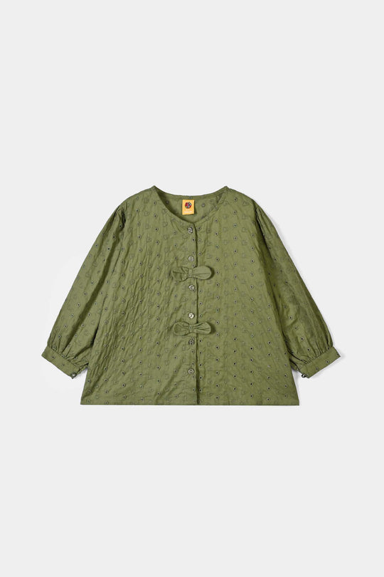 Girls Cotton Emb Top Chilli- Olive